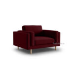 Discover the Petal Velvet 1 Seater Modern Sofa, a deep red armchair with boxy design and plush cushions. With sleek wooden legs, its a minimalist addition to any contemporary Indian home. Shop now to bring elegance into your space!.