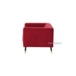 Shop the Sana Velvet 2 Seater Tuxedo Sofa 56 at FashAble.in, India’s top spot for trendy furniture. This modern red upholstered sofa features vertical backrest stitching and black legs with gold tips, making it a stylish choice for any chic space.