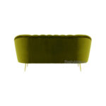 The Hayat Velvet 2 Seater Modern Sofa 66, in green with tufted back and gold metal legs, is elegantly showcased against a plain white background for Indian buyers, viewed from behind.