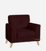 Discover elegance with the Aqsa Velvet 1 Seater Mid-Century Sofa in dark brown. Featuring wooden legs, a cushioned seat, and a backrest, its perfect for any space. Shop now to bring home timeless style.
