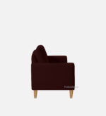Side view of the Aqsa Velvet 1 Seater Mid-Century Sofa 32 in brown with wooden legs against a white background. Its modern, simple design features plush cushioned seating. Discover this elegant addition to your space today.