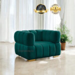 Evelyn Velvet Tuxedo 1 Seater Sofa Gold Leg 36"