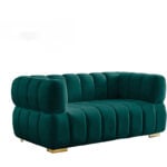 Evelyn Velvet Tuxedo 2 Seater Sofa Gold Leg 58" - Image 4