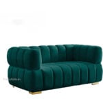 Evelyn Velvet Tuxedo 2 Seater Sofa Gold Leg 58" - Image 2