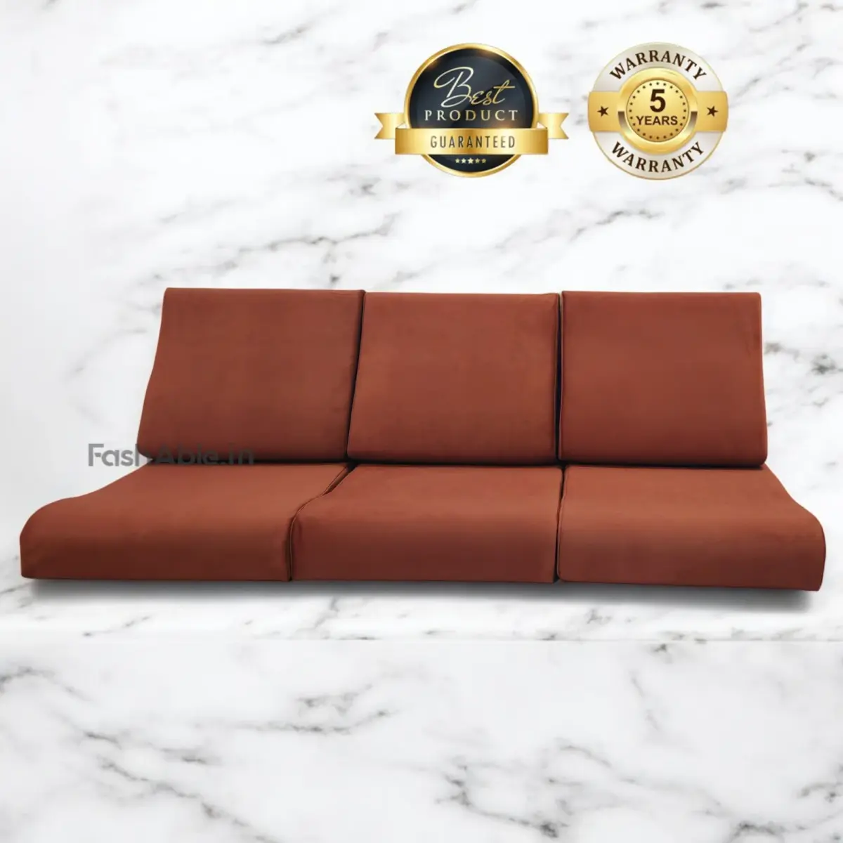 Orange color wooden sofa cushion set for 5-seater by Fashable, adding vibrant comfort and style to your living room