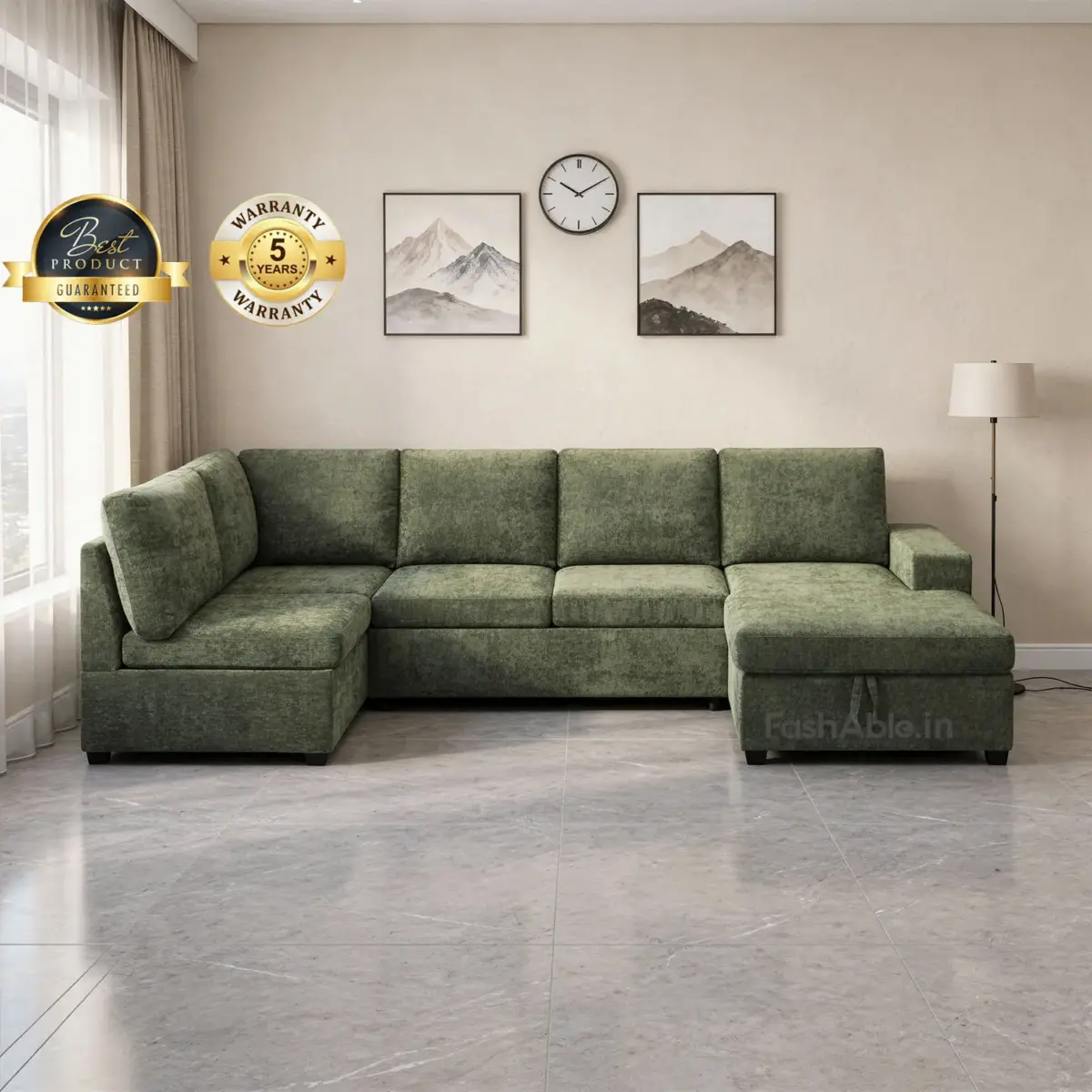 Yunex Corner Sofa CumBed Grn (1)