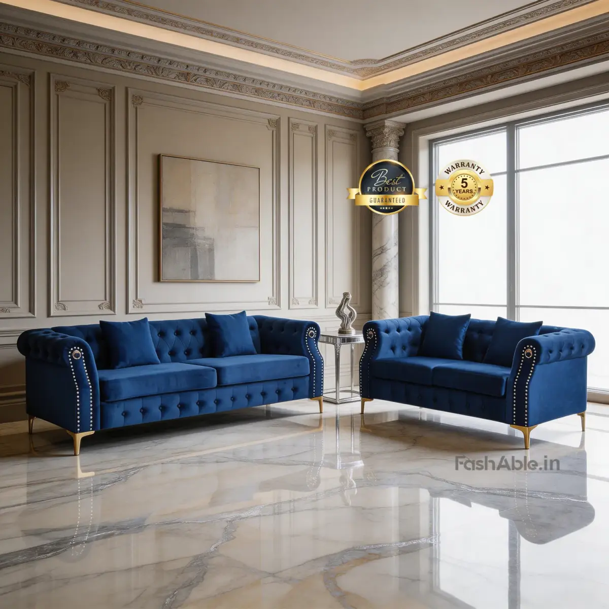 Heidel Luxury Sofa (Set of 2) Blu (1)
