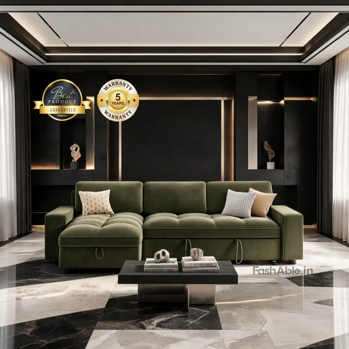 Layeron RHS Sofa CumBed Green