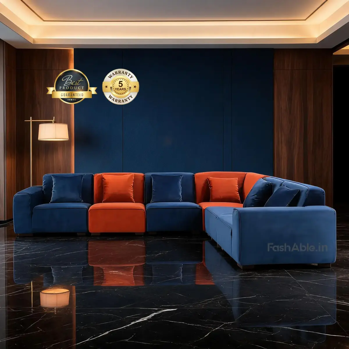 PodiumRest Corner Sofa Blue & Org Main
