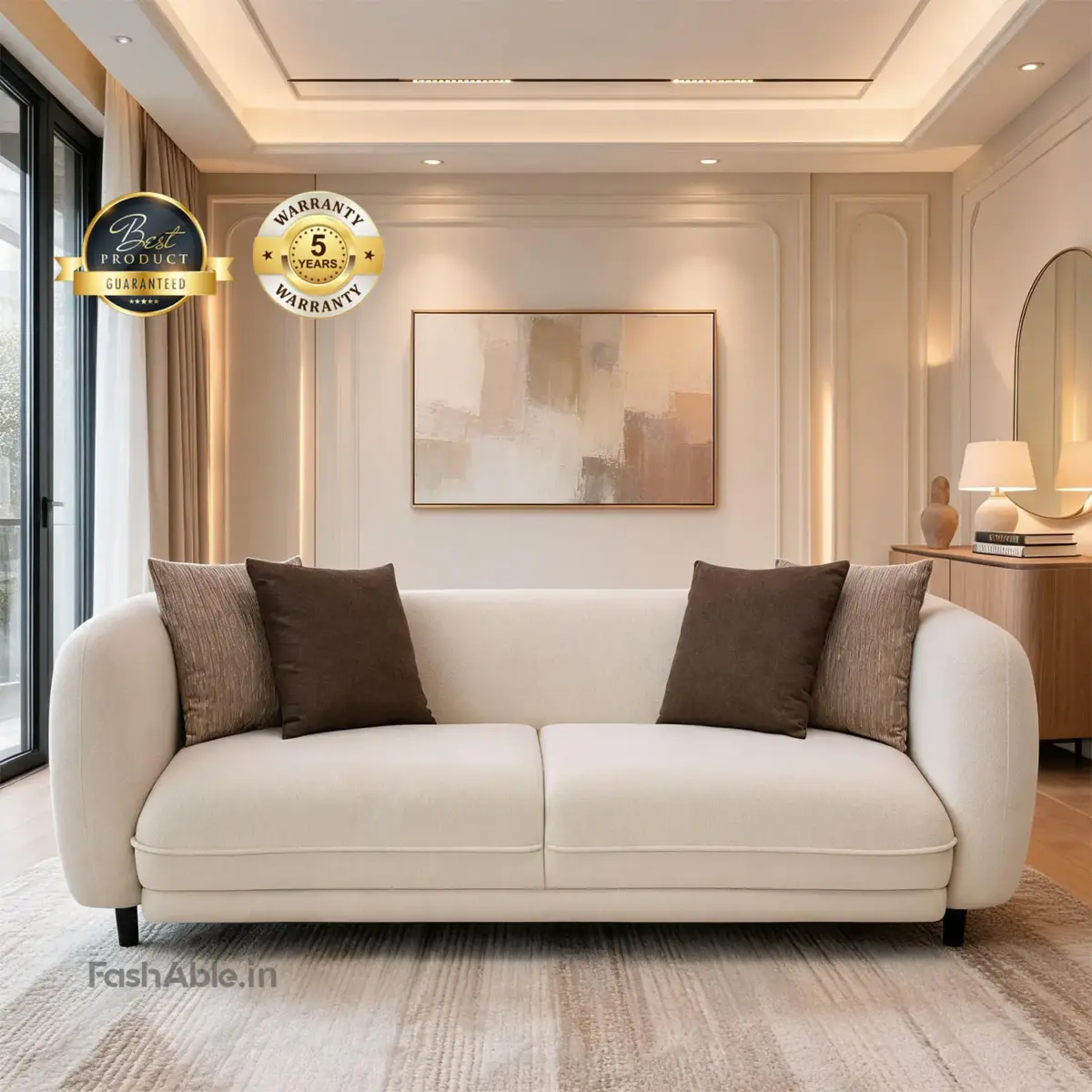 FlowNest LXY Sofa Beige With Brown 2 Seater