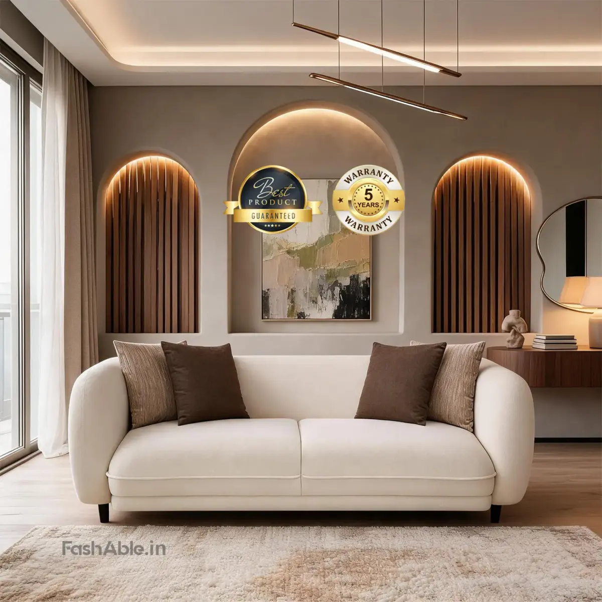 FlowNest LXY Sofa Beige With Brown 3 Seater