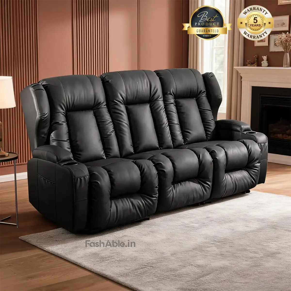 Calmora Recliner Sofa 3 Seater Black
